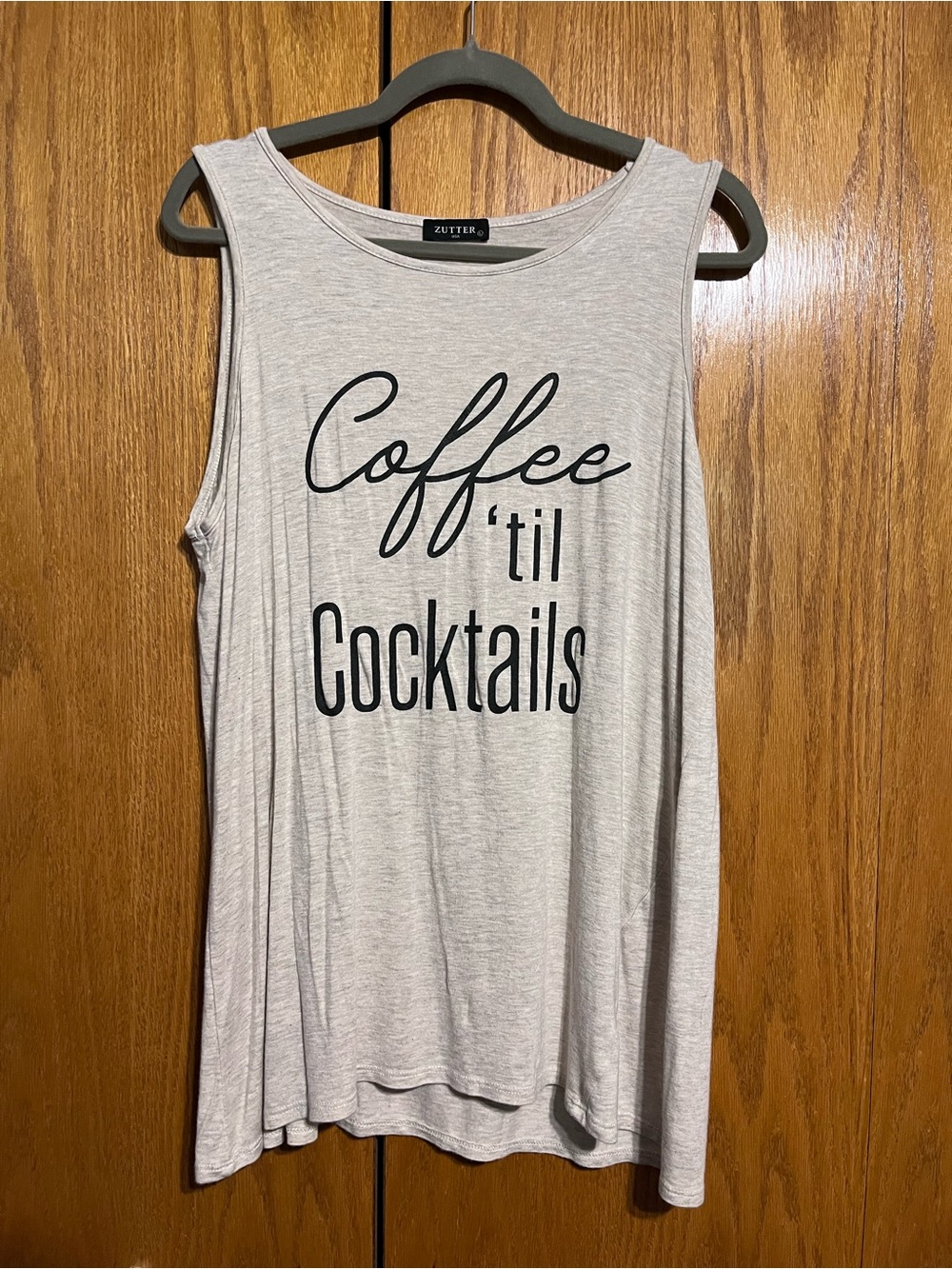 Women’s 'Coffee 'til Cocktails' Taupe Sleeveless Top
